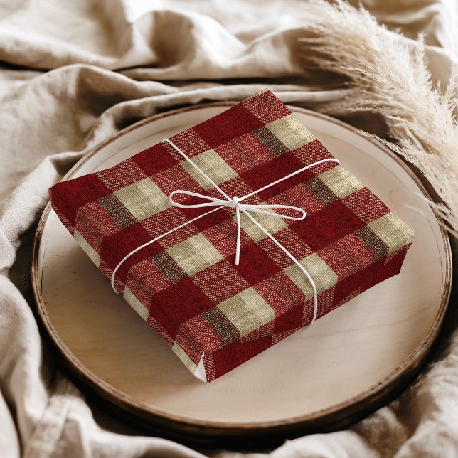 Elegant Burgundy Ivory Rust Red Plaid Pattern Tissue Paper (Creator Uploaded)