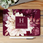 Elegant Burgundy Ivory Watercolor Floral Monogram Mouse Pad<br><div class="desc">This design features a watercolor floral bouquet in shades of burgundy and ivory on a deep burgundy background. Customize it with your monogram initial and name in ivory serif font framed by a burgundy square.</div>