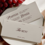 Elegant Burgundy & Ivory Wedding Dinner Menu Card<br><div class="desc">This elegant wedding menu card features a rich burgundy background with refined serif and script typography, creating a bold yet timeless design. The layout includes dedicated sections for starters, entrée, and desserts, offering your guests a stylish preview of the evening’s dining experience. Perfect for formal receptions, vineyard weddings, or classic...</div>