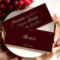 Elegant Burgundy & Ivory Wedding Dinner Menu Card