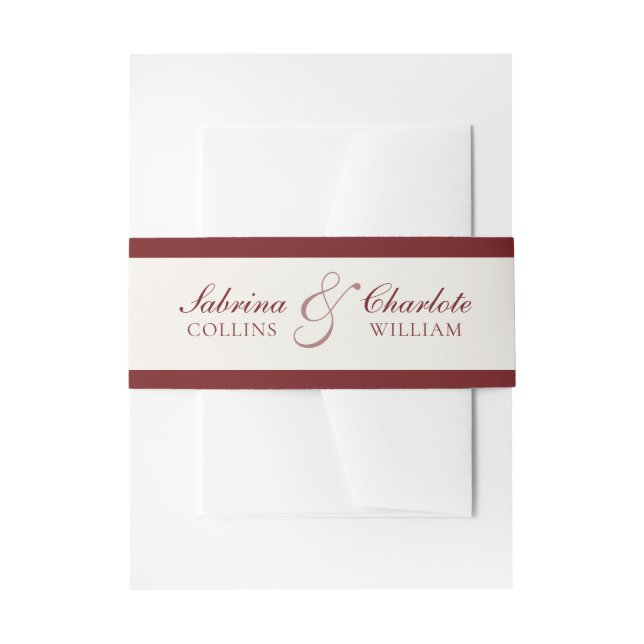 Elegant Burgundy & Ivory Wedding Invitation Belly Band (Front Example)