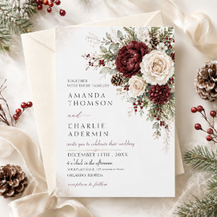 Elegant Burgundy Ivory Winter Floral Wedding Invitation