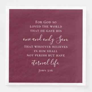 Elegant Burgundy John 3:16 Scripture Christmas Napkin