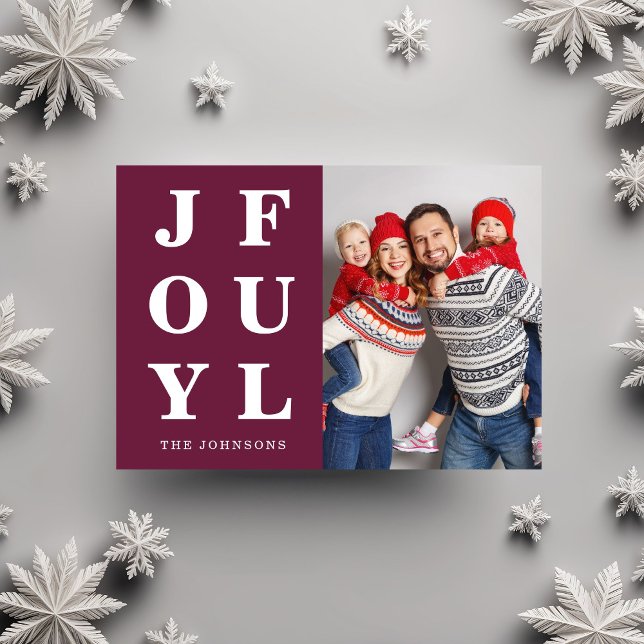Elegant Burgundy Joyful One Photo Christmas Holiday Card (Elegant Burgundy Joyful One Photo Christmas Holiday Card)