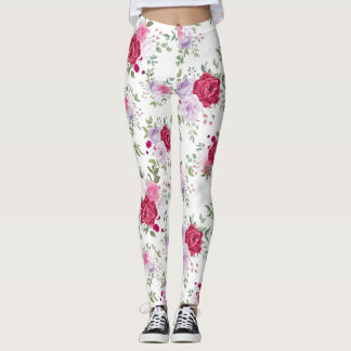 Elegant Burgundy & Lavender Floral Garden Pattern Leggings