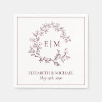 Elegant Burgundy Leafy Crest Monogram Wedding