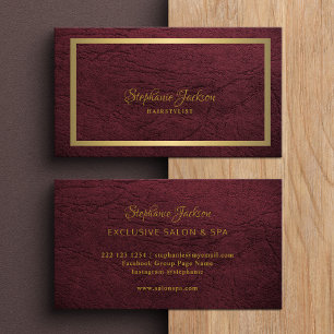 Elegant burgundy leather gold frame professional business card