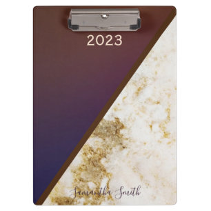 Elegant Burgundy Magenta Gold Fox Marbled 2023 Clipboard