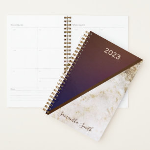 Elegant Burgundy Magenta Gold Fox Marbled 2023 Planner