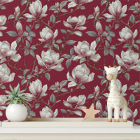Elegant Burgundy Magnolia Floral Pattern
