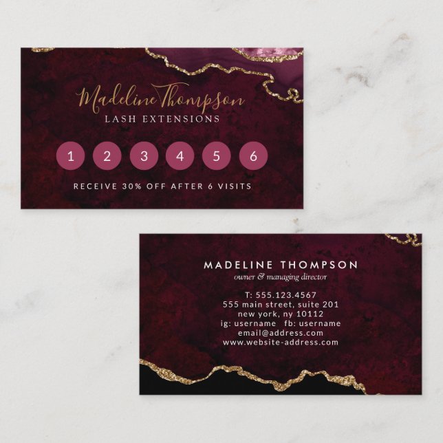 Elegant Burgundy Marble Agate Geode Loyalty Card (Front/Back)