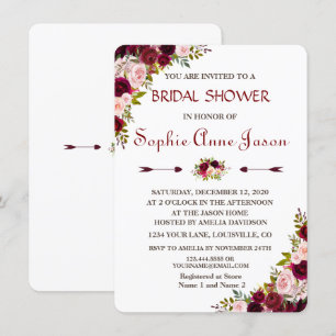 Elegant Burgundy Marsala Floral Fall Bridal Shower Invitation