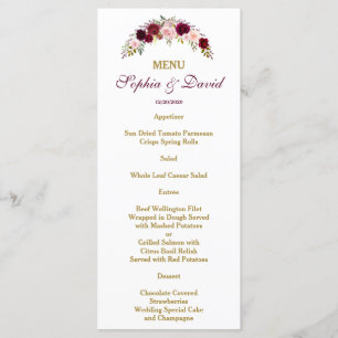 Elegant Burgundy Marsala Floral Fall Wedding Menu