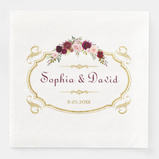 Elegant Burgundy Marsala Floral Fall Wedding Napkin