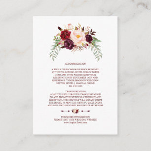 Elegant Burgundy Marsala Floral Wedding Details Enclosure Card