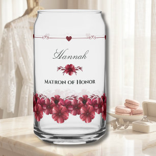 Elegant Burgundy Matron of Honour Gift Wedding Can Glass