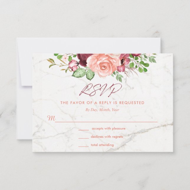 Elegant Burgundy Mauve Peach RSVP Enclosure (Front)