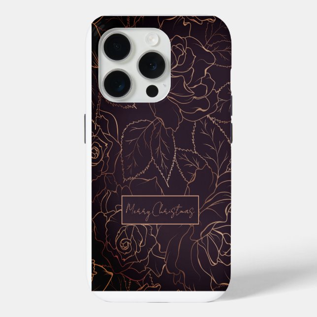 Elegant Burgundy Merry Christmas Golden Roses Case-Mate iPhone Case (Back)
