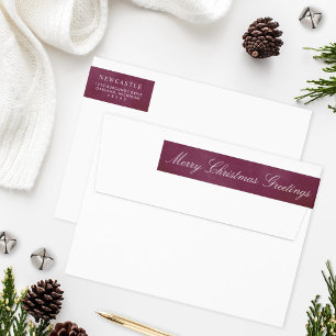 Elegant Burgundy Merry Christmas Greetings Wrap Around Label