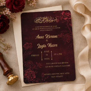 Elegant Burgundy Minimalist Muslim Wedding Nihah Invitation