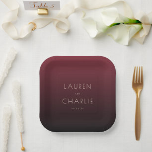 Elegant Burgundy Minimalist Names Paper Plate