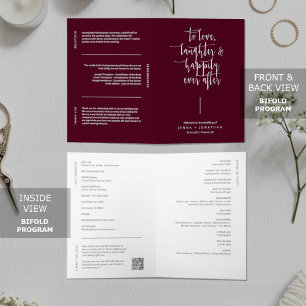 Elegant Burgundy Minimalist QR Code Wedding Folded Program