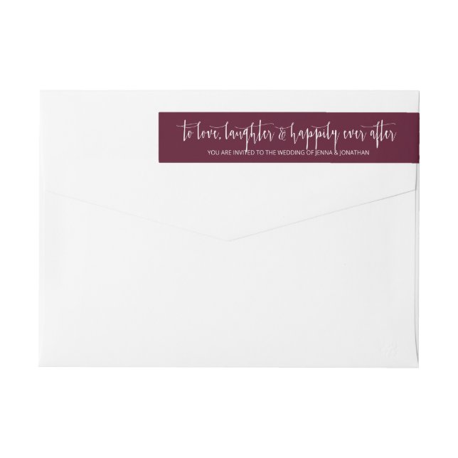 Elegant Burgundy Minimalist Script Simple Wedding Wrap Around Label (Back)