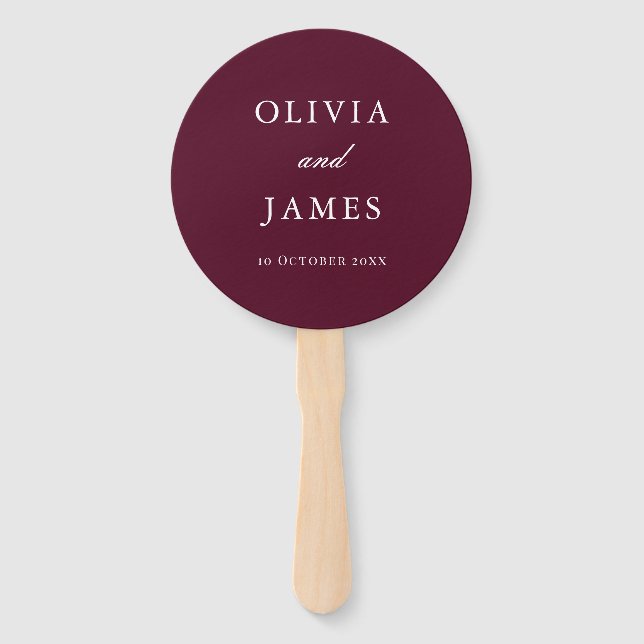 Elegant Burgundy Minimalist Wedding Hand Fan (Front)