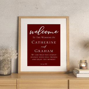 Elegant Burgundy Minimalist Welcome to Our Wedding Poster