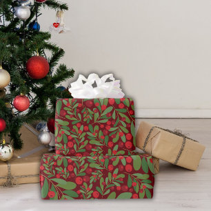 Elegant Burgundy Mistletoe Holiday Gifts Wrapping Paper