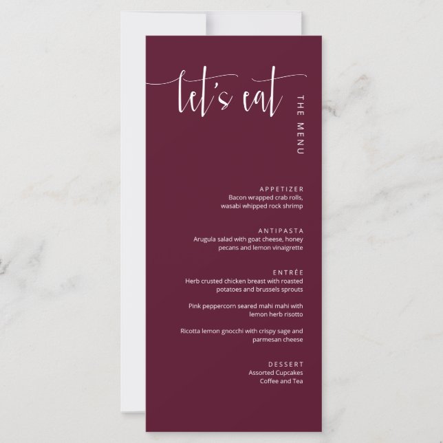 Elegant Burgundy Modern Let's Eat Thank You Menu (Front)