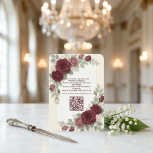 Elegant Burgundy  Modern QR Code Wedding Enclosure Card