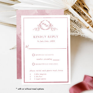 Elegant Burgundy Monogram and Watercolor RSVP Card