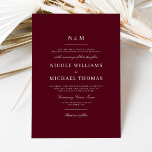 Elegant Burgundy Monogram Classic Wedding Invitation