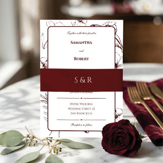 Elegant Burgundy Monogram Invitation Belly Band