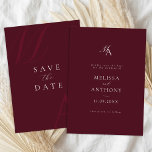 Elegant Burgundy Monogram Modern Wedding Save The Date<br><div class="desc">Modern burgundy wedding save the date cards featuring bold monogram typography and minimalist design.</div>