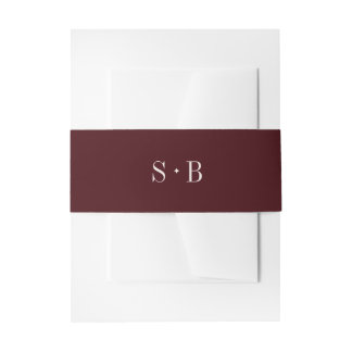 Elegant Burgundy Monogram Wedding  Invitation Belly Band