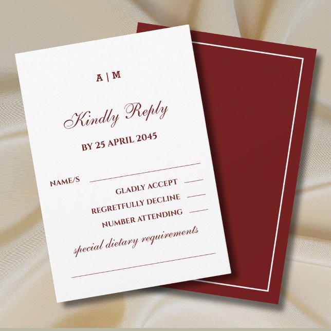 Elegant Burgundy Monogram Wedding RSVP Card  (Creator Uploaded)