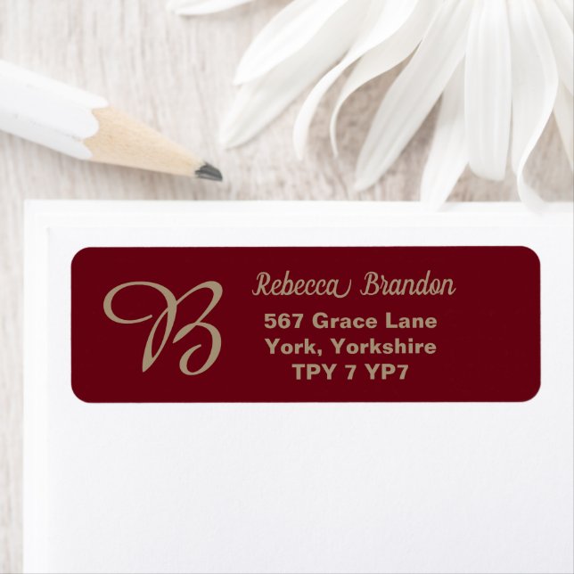 Elegant Burgundy Name Monogram Return Address  (Insitu)