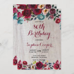 Elegant Burgundy Navy Floral 80th Birthday Party Invitation<br><div class="desc">Modern, Elegant, Burgundy Marsala Navy Watercolor Floral 80th milestone Birthday Party Invitation Templates. Chich burgundy, marsala, navy painted watercolor roses, botanical blush floral arrangement design with green leaves on light grey barn wood background. Feature an elegant handwritten typography design. Great choise for adult birthday party for her: 13th 15th 16th...</div>