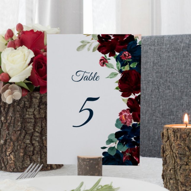 Elegant Burgundy & Navy Flowers Table 5 Wedding  Number (Creator Uploaded)