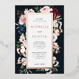 Elegant Burgundy & Navy Watercolor Floral Frame