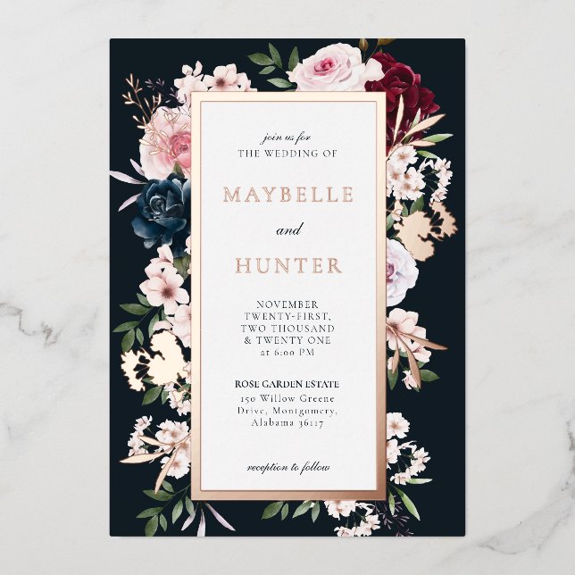 Elegant Burgundy & Navy Watercolor Floral Frame (Front)