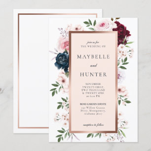 Elegant Burgundy & Navy Watercolor Floral Frame Invitation