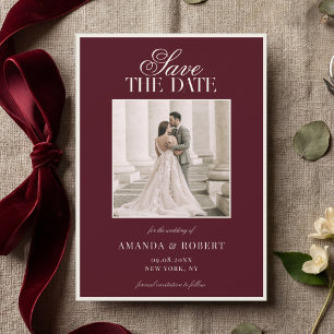 Elegant Burgundy Old Money Photo Wedding Save The Date