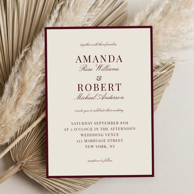 Elegant Burgundy Old Money Wedding Invitation (Creator Uploaded)