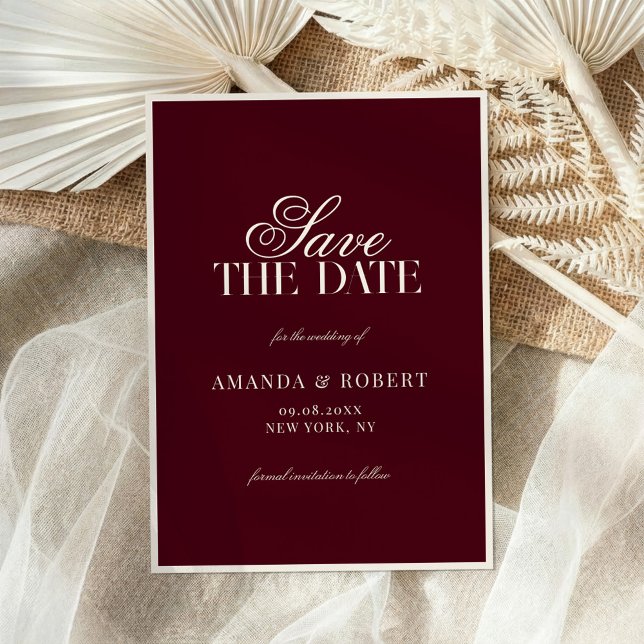 Elegant Burgundy Old Money Wedding Save The Date (Creator Uploaded)
