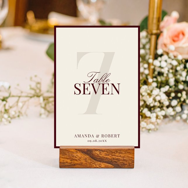 Elegant Burgundy Old Money Wedding Table Number (Creator Uploaded)