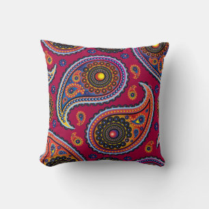 Elegant Burgundy Paisley and Mandala Pattern Throw Pillow