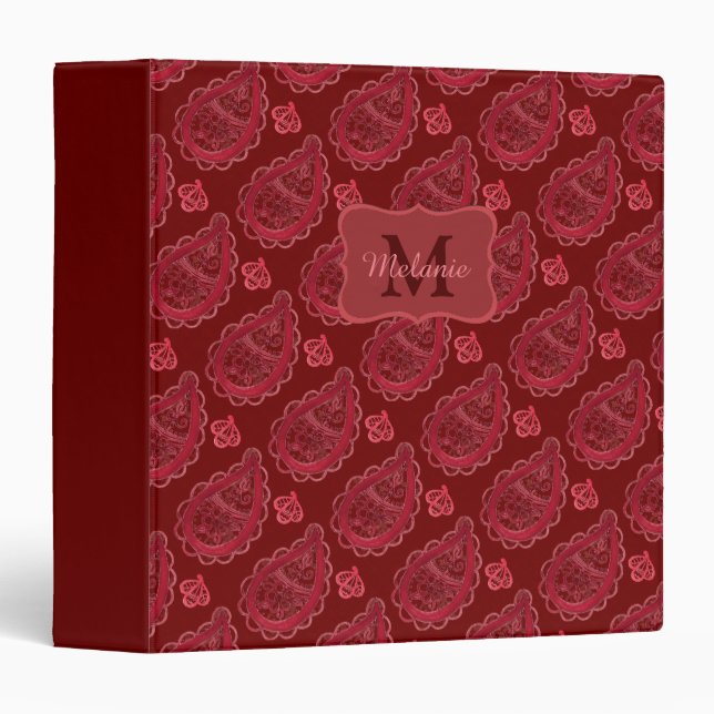 Elegant Burgundy Paisley Pattern Personalised Binder (Front/Spine)